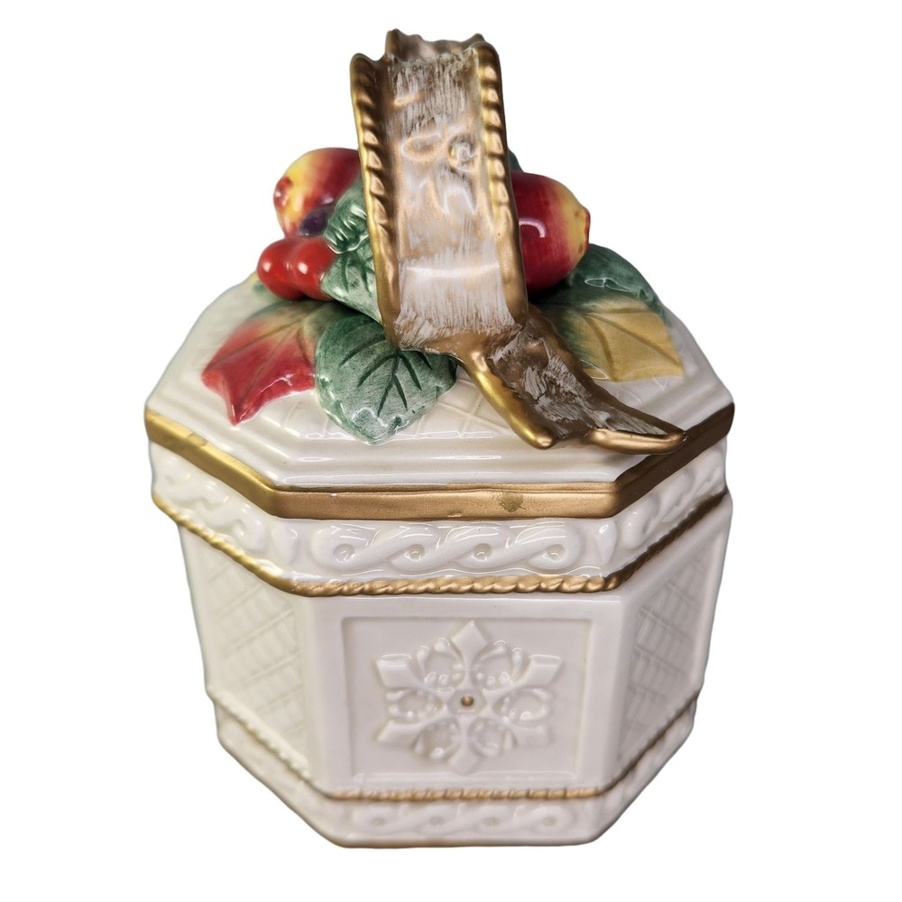 Fitz and Floyd Snowy Woods Trinket Box Candy Jar Christmas Jewelry Lid Vtg READ - Picture 2 of 12